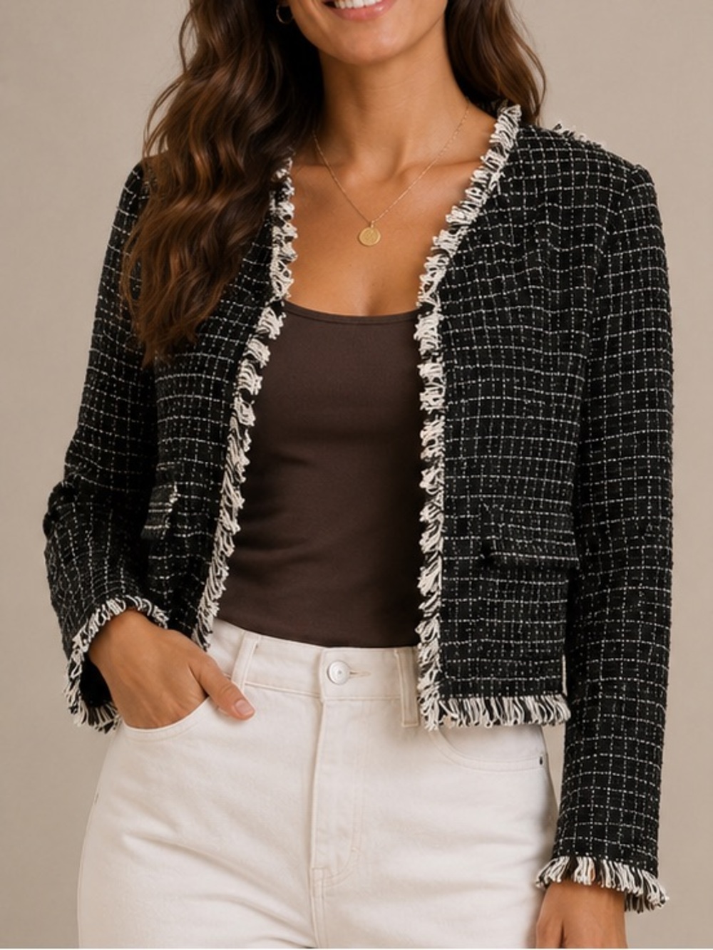 knit frayed blazer
